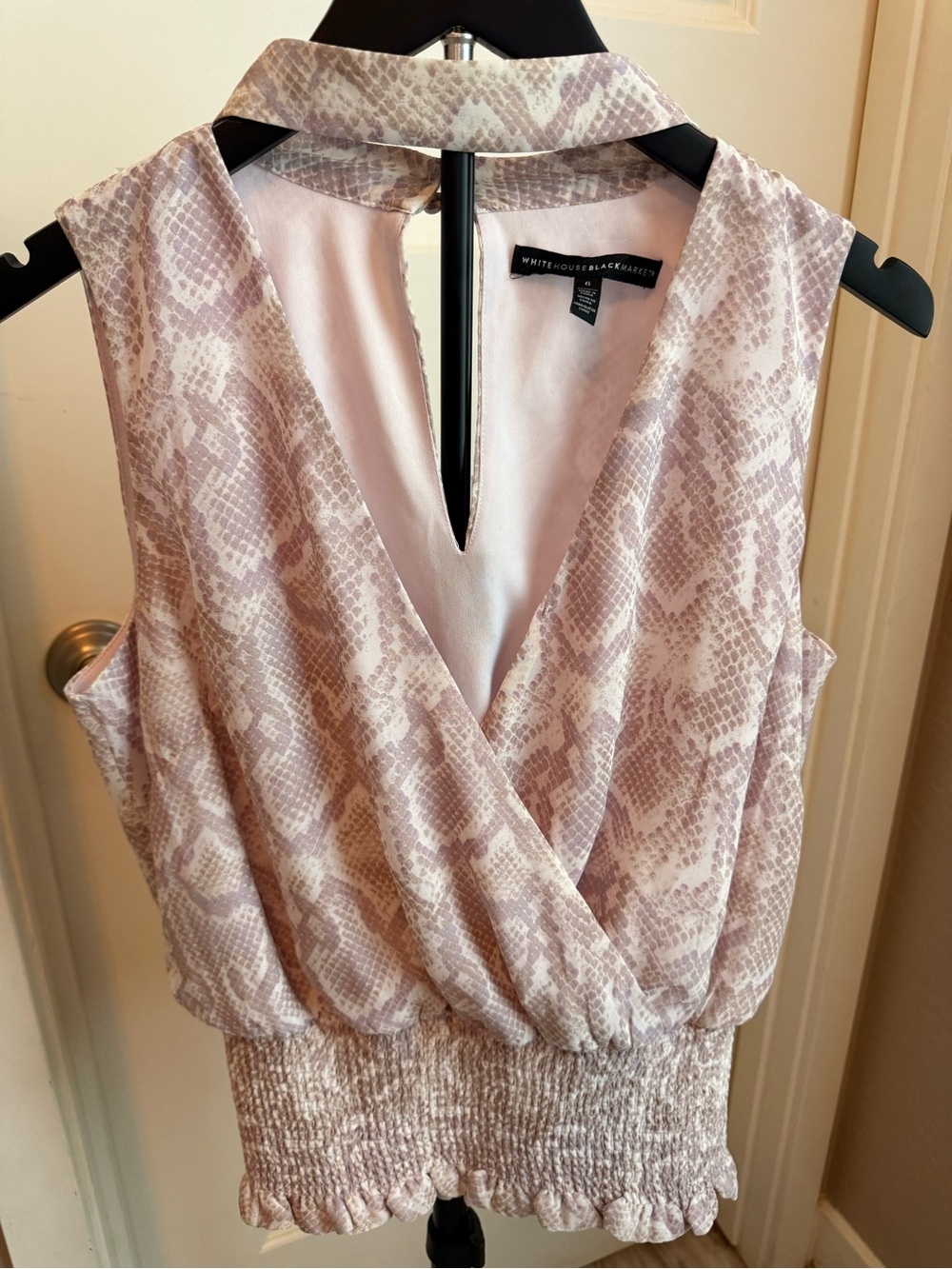 White House Black Market Blush Snake-Print Surplice Tank